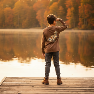 Properly Tied Boys Field Camo Mallard on Walnut Brown Long Sleeve Shirt-Boys Long Sleeve Shirts-Simply Blessed Children's Boutique