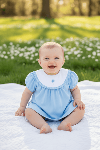 Ishtex Baby Girls’ Blue Cross Dress & Bloomers Set – Classic Easter & Baptism Outfit - Simply Blessed Children's Boutique