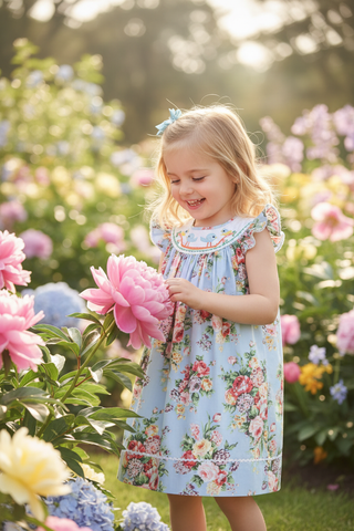 Light Blue Floral Smocked Angel - Sleeve Dress - Simply Blessed Children's Boutique