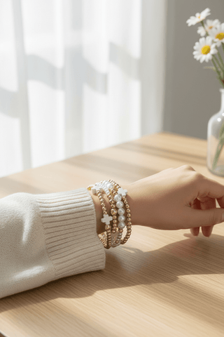 Faith & Grace: Layered Cross & Pearl Beaded Stretch Bracelet - Simply Blessed Children's Boutique