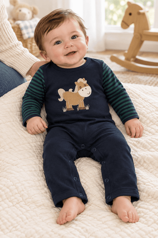 Three Sisters Baby Boy Horse Applique Romper-Infants-Simply Blessed Children's Boutique