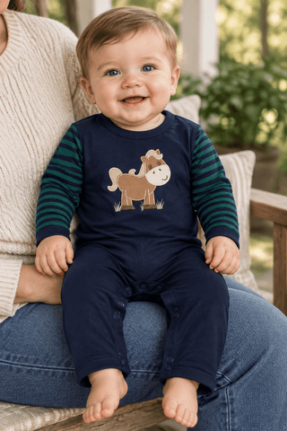 Three Sisters Baby Boy Horse Applique Romper-Infants-Simply Blessed Children's Boutique