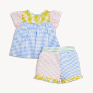Magnetic Me Multi Gingham Woven Flutter Sleeve Top and Short Set