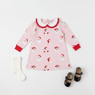 Maude's Ruffle Cassidy Comfy Crewneck Dress – Dear Santa | Palm Beach Pink/Worth Ave White-Girls Dresses-Simply Blessed Children's Boutique