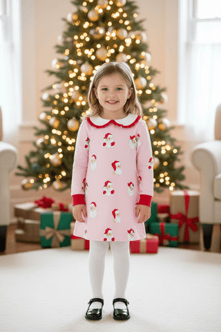 Maude's Ruffle Cassidy Comfy Crewneck Dress – Dear Santa | Palm Beach Pink/Worth Ave White-Girls Dresses-Simply Blessed Children's Boutique