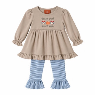 Millie Jay Girls Thanksgiving "God Is Great" Turkey Top and Ruffle Pant Set-Girls Outfit Sets-Simply Blessed Children's Boutique