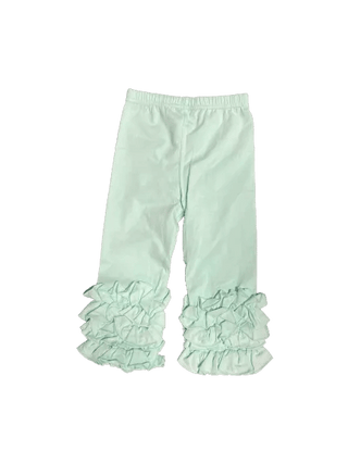 Mint Green Ruffle Leggings-Girls Leggings/Bottoms-Simply Blessed Children's Boutique