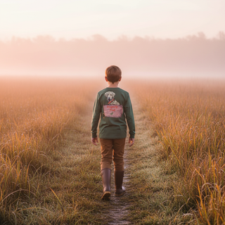 Properly Tied Boys Long Sleeve Little Shot Hunting Dog Shirt in Fern Green-Boys Long Sleeve Shirts-Simply Blessed Children's Boutique