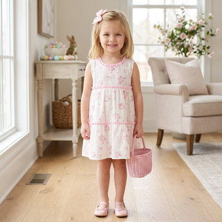 Mud Pie Girls Pink Blossom Tiered Dress – Gingham & Dobby Easter Dress-Misc.-Simply Blessed Children's Boutique