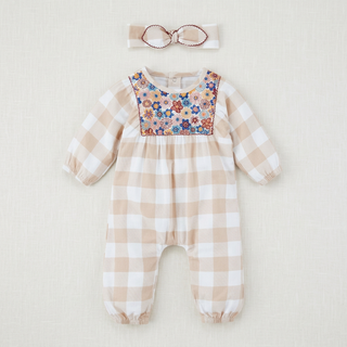 Mud Pie Neutral Embroidered Floral Longall with Headband-Misc.-Simply Blessed Children's Boutique