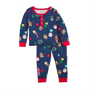Mud Pie Navy christmas Ornament Pajama Set