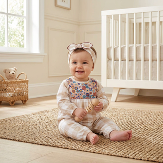 Mud Pie Neutral Embroidered Floral Longall with Headband-Misc.-Simply Blessed Children's Boutique