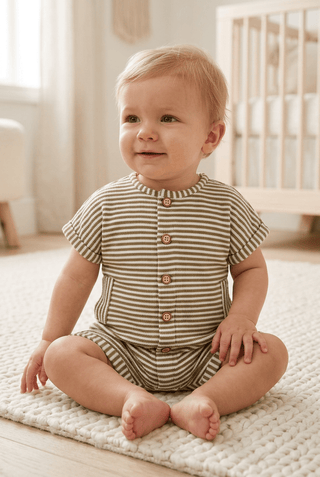 Mud Pie Baby Boys' Olive Striped Shortall-Misc.-Simply Blessed Children's Boutique