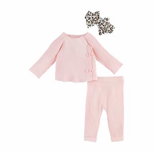 Mud Pie Pink Ribbed Knit Pant Set Comes With Leopard Bow Headband.