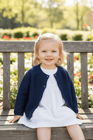 Navy Purl Knit Cardigan Sweater-Girls Sweater-Simply Blessed Children's Boutique