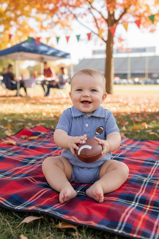 Itsy Bitsy Baby Boy's Royal Blue Stripe Football Romper-Boys One-Piece-Simply Blessed Children's Boutique