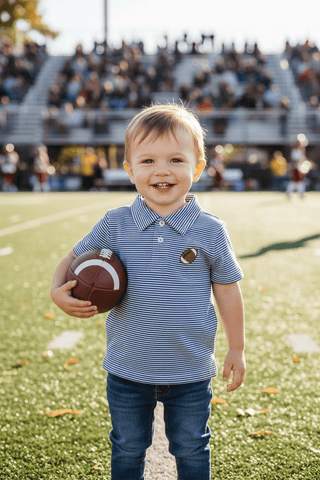 Itsy Bitsy Boy's Royal Blue Striped Football Polo-Boys Short Sleeve Shirts-Simply Blessed Children's Boutique