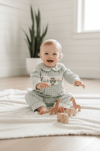 Banana Split Kids Noah's Ark Smocked Boys Romper-Boys One-Piece-Simply Blessed Children's Boutique