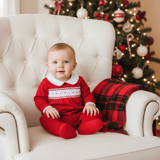 Magnolia Baby Millie and Miles Red Baby Boy Smocked Collared Footie-Infants-Simply Blessed Children's Boutique