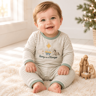 Three Sisters Baby Boy Away in a Manger Christmas Romper-Infants-Simply Blessed Children's Boutique