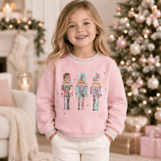 Mud Pie Girls Pink Nutcracker Sequin Sweatshirt-Girls Sweatshirt/Pullover-Simply Blessed Children's Boutique