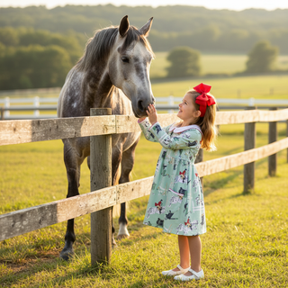 Heyward House Girls Long Sleeves Pocket Twirl Dress - Classic Equestrian-Girls Dresses-Simply Blessed Children's Boutique