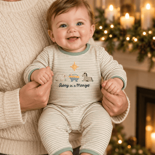 Three Sisters Baby Boy Away in a Manger Christmas Romper-Infants-Simply Blessed Children's Boutique