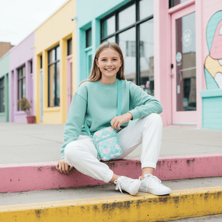 Mila & Rose Turquoise and Pink Happy Hearts Crossbody Bag-Bags-Simply Blessed Children's Boutique