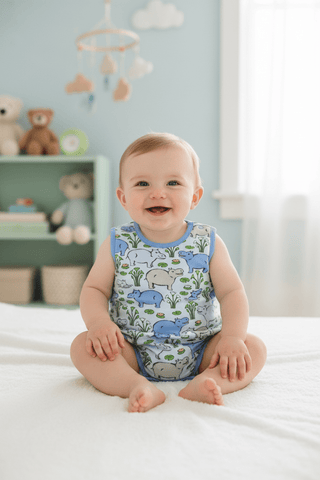 Patton Play Bubble - Pima - Bal Harbour Hippo (Beale Street Blue)/Sunrise Blvd Blue by The Beaufort Bonnet Company-Infants-Simply Blessed Children's Boutique