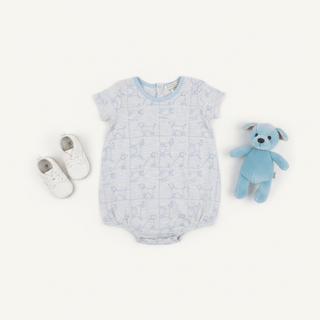 Short-Sleeve Patton Play Bubble - Puppy Puzzle/Beale Street Blue by The Beaufort Bonnet Company-Boys One-Piece-Simply Blessed Children's Boutique