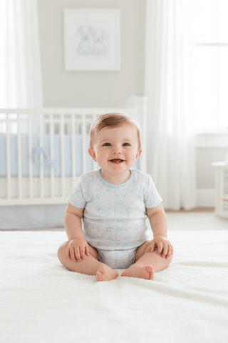 Short-Sleeve Patton Play Bubble - Puppy Puzzle/Beale Street Blue by The Beaufort Bonnet Company-Boys One-Piece-Simply Blessed Children's Boutique