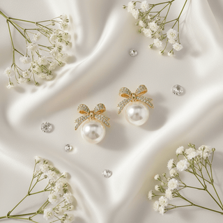 Luminous Pearl & Shimmering Rhinestone Bowknot Earrings-Women's Earrings-Simply Blessed Children's Boutique