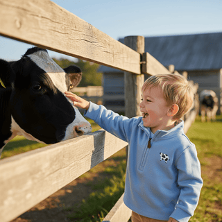 Mud Pie Light Blue Cow Quarter-Zip Sweatshirt-Boys Sweatshirt/Pullover-Simply Blessed Children's Boutique