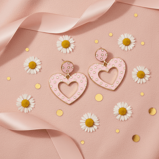 Charming Pink Polka Dot Heart Drop Earrings-Women's Earrings-Simply Blessed Children's Boutique