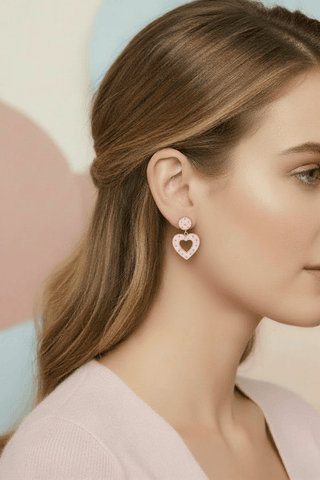 Charming Pink Polka Dot Heart Drop Earrings-Women's Earrings-Simply Blessed Children's Boutique