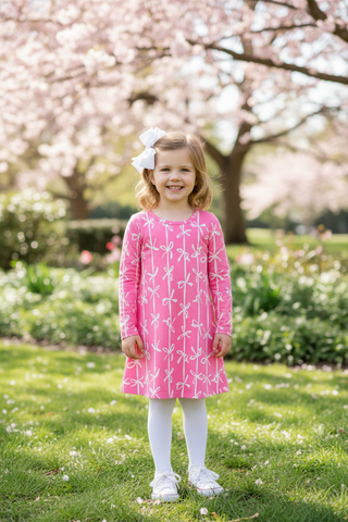Long Sleeve Polly Play Dress – Braselton Bows (Romany Rose)-Girls Dresses-Simply Blessed Children's Boutique