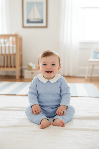 Potter's Playsuit (Quilted) - Beale Street Blue with Worth Avenue White-Boys One-Piece-Simply Blessed Children's Boutique