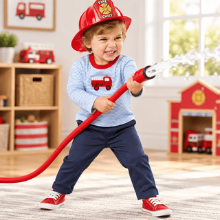 Itsy Bitsy Toddler Boys Long Sleeve Striped Firetruck Shirt-Boys Long Sleeve Shirts-Simply Blessed Children's Boutique
