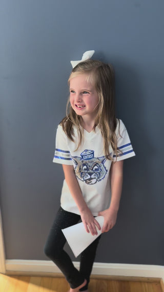 Kentucky Wildcats kids shirt – LuLu Bebe Sequin Trim Jersey Top with Wildcat video showing sparkle detail.