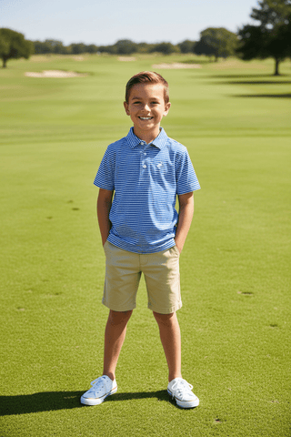 Prim and Proper Polo – Rockefeller Royal Stripe/Worth Avenue White-Boys Short Sleeve Shirts-Simply Blessed Children's Boutique