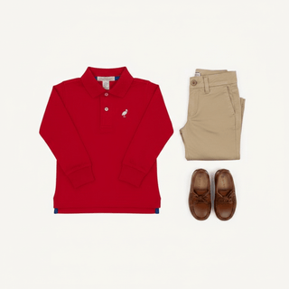 Long Sleeve Prim and Proper Polo - Richmond Red from The Beaufort Bonnet Company-Boys Long Sleeve Shirts-Simply Blessed Children's Boutique