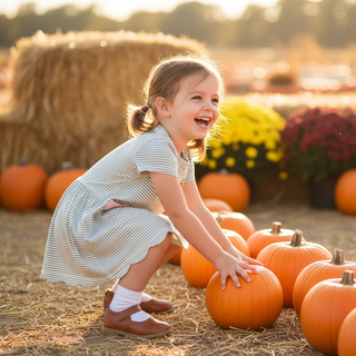 Ishtex Girls Pumpkin and Bow Applique Striped Dress-Girls Dresses-Simply Blessed Children's Boutique