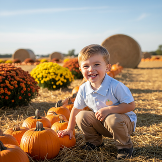 Itsy Bitsy Boys Light Blue Microstripe Pumpkin Polo-Boys Short Sleeve Shirts-Simply Blessed Children's Boutique