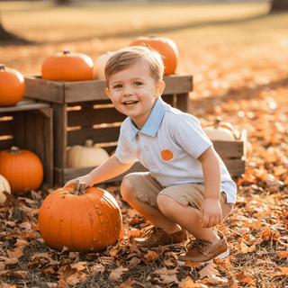 Cypress Row Light Blue Stripe Pumpkin Row Porter Polo - Simply Blessed Children's Boutique