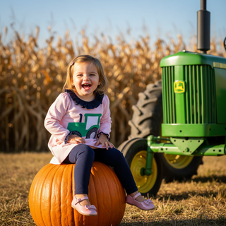 Millie Jay Girls Pink Striped Tractor Applique Top with Navy Leggings-Girls Outfit Sets-Simply Blessed Children's Boutique