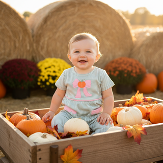 Ishtex Baby Girls Pumpkin and Bow Applique Romper-Infants-Simply Blessed Children's Boutique