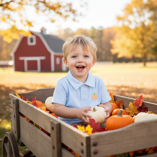 Itsy Bitsy Boys Light Blue Microstripe Pumpkin Polo-Boys Short Sleeve Shirts-Simply Blessed Children's Boutique