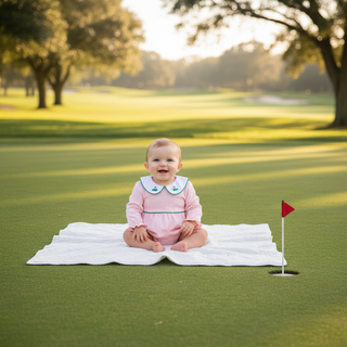 Itsy Bitsy Baby Girls Pink Microstripe Golf Bubble with Embroidered Collar-Girls One-Piece-Simply Blessed Children's Boutique