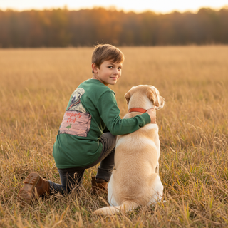 Properly Tied Boys Long Sleeve Little Shot Hunting Dog Shirt in Fern Green-Boys Long Sleeve Shirts-Simply Blessed Children's Boutique