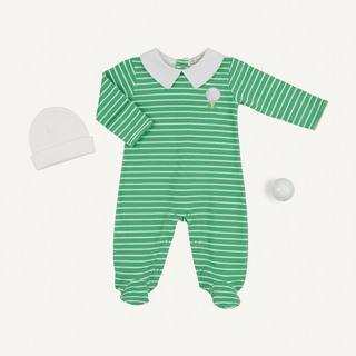 Rock Me Romper – Gibson Island Green Stripe/Worth Ave White/Golf | The Beaufort Bonnet Company-Boys One-Piece-Simply Blessed Children's Boutique